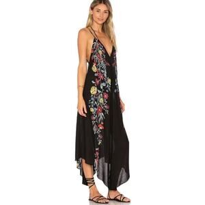 Free People Ashbury Printed Slip Dress Size S Black Floral Bohemian Whimsigoth
